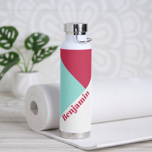 Modern Trendy Colorful Pink Personalized Name Waterfles (Yoga)