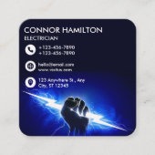 Modern Trendy Cool Blue Lightning Electrician Busi Vierkante Visitekaartje (Voorkant)