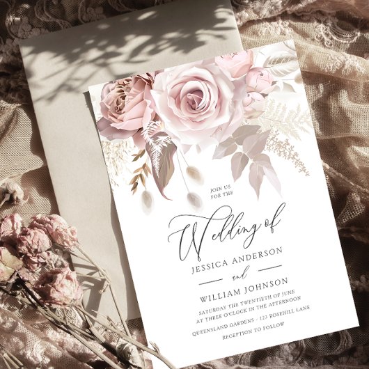 Modern Trendy Designer Dusty Roos Blush Wedding Kaart