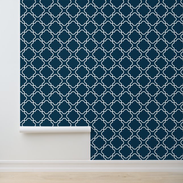 Modern Trendy Donker Navy Blauw Quatrefoil Behang (Applicatie)