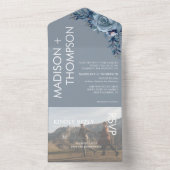 Modern Trendy Dusty Blue Photo Weddenschap All-in- All In One Uitnodiging (Binnen)