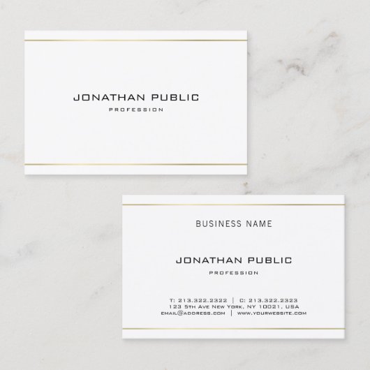Modern Trendy Elegant Gold Striped Clean Plain Visitekaartje (Voorkant / Achterkant)