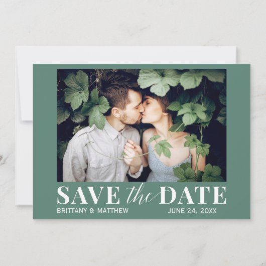 Modern Trendy Foto Eucalyptus Green Save The Date (Voorkant)