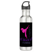 Modern Trendy Girly Black Pink Karate Silhouette Waterfles (Voorkant)