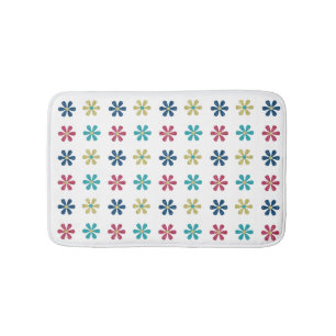 Modern & Trendy Gold Blue Glitter Flowers Badmat