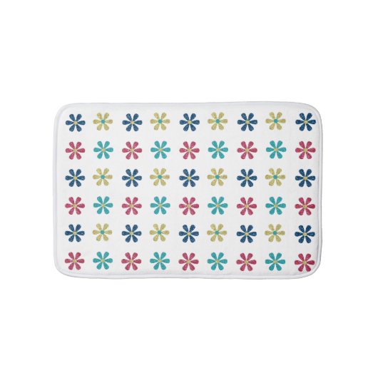 Modern & Trendy Gold Blue Glitter Flowers Badmat (Voorkant)