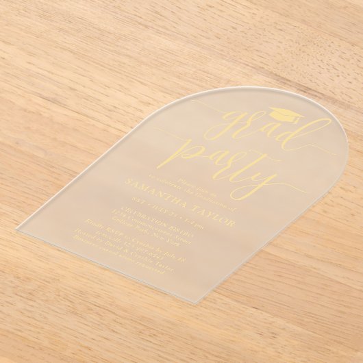 Modern Trendy Gold Script Afstudeerder Party Doors Acryl Uitnodigingen (Laagn)