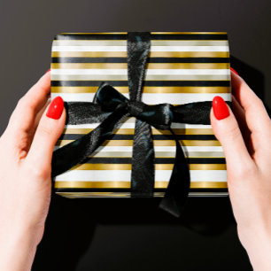 Modern Trendy Gold Silver Black Stripes Cadeaupapier