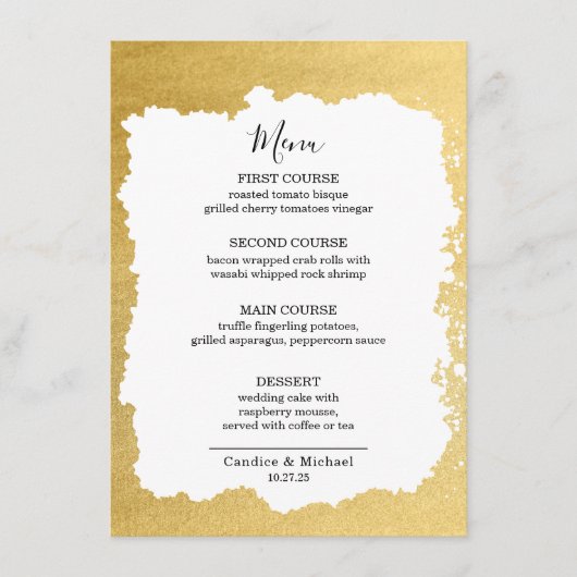 Modern Trendy Goud Lijst Bruiloft Menu (Voorkant)