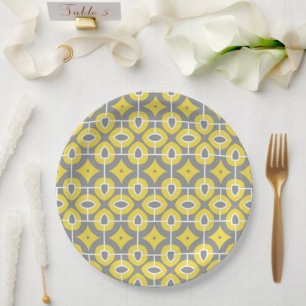 Modern Trendy Grey and White Mosaic Pattern Papieren Bordje