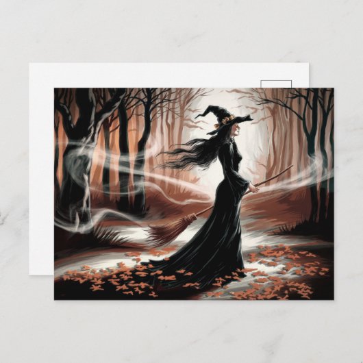 Modern Trendy Halloween Witch in Forest Briefkaart (Voorkant / Achterkant)