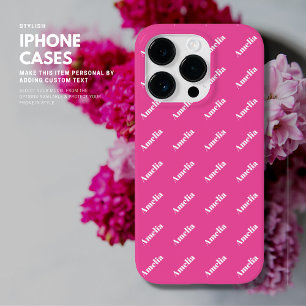 Modern Trendy Helder Roze Monogram Naam Patroon Case-Mate iPhone 14 Pro Hoesje