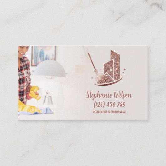 Modern Trendy House Cleaning Maid Janitorial Busin Visitekaartje (Voorkant)