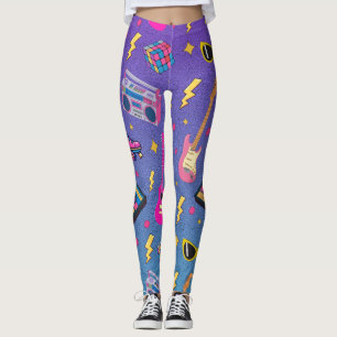 Modern Trendy jaren 80 Stijl Neon Roze Paarse Leggings