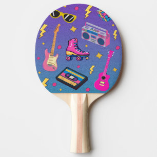 Modern Trendy jaren 80 Stijl Neon Roze Paarse Tafeltennisbatje
