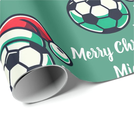 Modern trendy kerst Voetbal met Santa Hat Cadeaupapier (Rol Hoek)