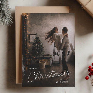 Modern Trendy Kerstmis Donkere Dusky Couple-foto Feestdagenkaart