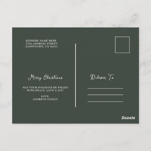 Modern Trendy Kerstmis | Forest Green Dark Dusky Briefkaart (Achterkant)