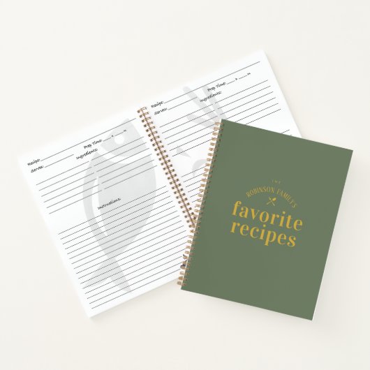 Modern Trendy Khaki Green Blank Recept Journal Notitieboek (Binnen)