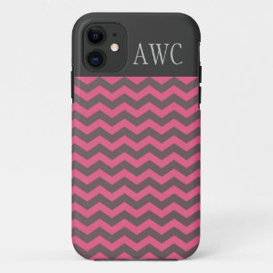 Modern, trendy, klassieke roze & koffie chevron iPhone 11 hoesje
