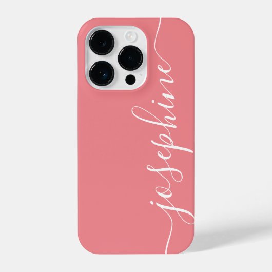 Modern trendy koraal roze kalligrafie scriptnaam iPhone hoesje (Achterkant)