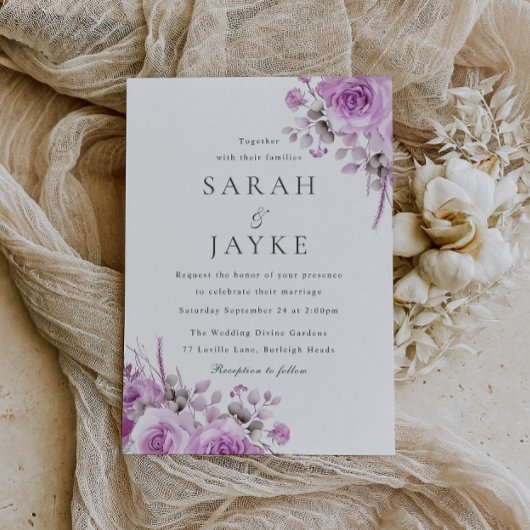 Modern trendy lavendel Roos Boho Floral Wedding Kaart