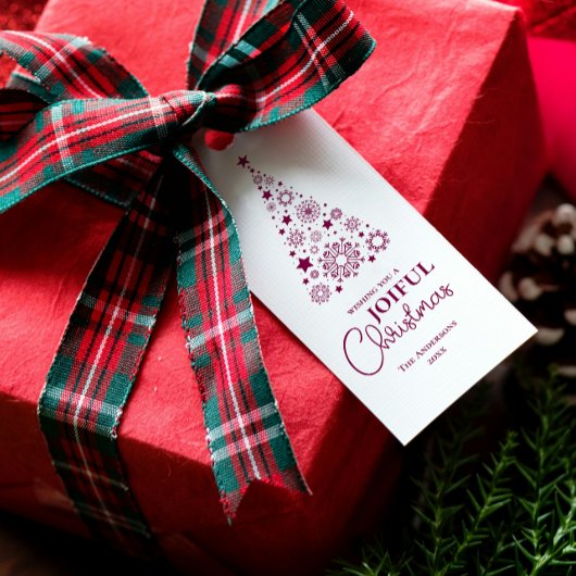 Modern Trendy Magenta Merry Christmas Script Cadeaulabel