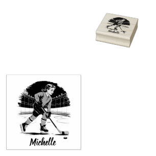 Modern trendy meisje spelen ijshockey gepersonalis 	rubberstempel