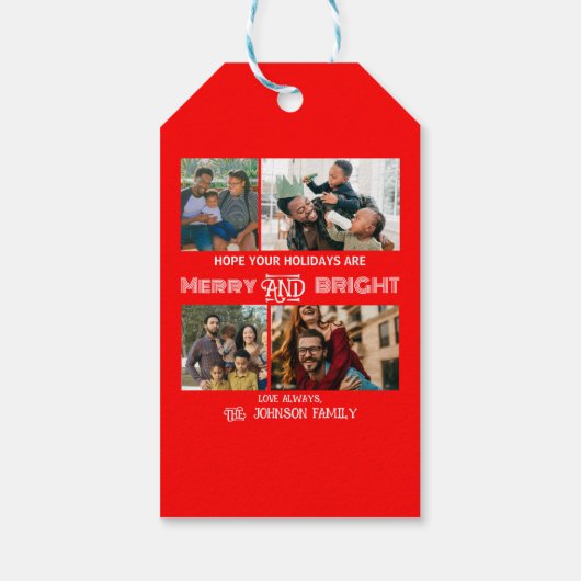 Modern trendy Merry and Bright Family Foto Cadeaulabel (Achterkant)
