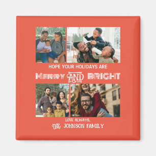Modern trendy Merry and Bright Family Foto Magneet