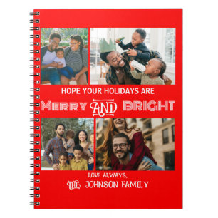Modern trendy Merry and Bright Family Foto Notitieboek