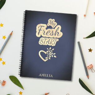 Modern Trendy Mijn Verse Start Navy Blauw en Beige Notitieboek