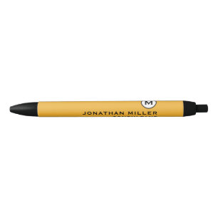 Modern Trendy Monogram Mustard Yellow Zwarte Inkt Pen
