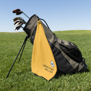 Modern Trendy Mustard Yellow Monogram Golfhanddoek