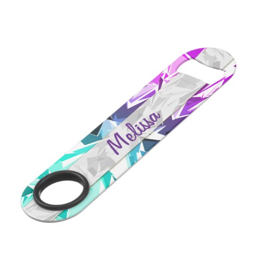 Modern Trendy Paars en Blauwgroen Fractal Geo Mono Speed Flessenopener (Voorkant Gekanteld)