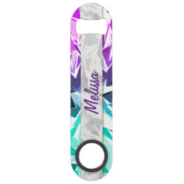 Modern Trendy Paars en Blauwgroen Fractal Geo Mono Speed Flessenopener