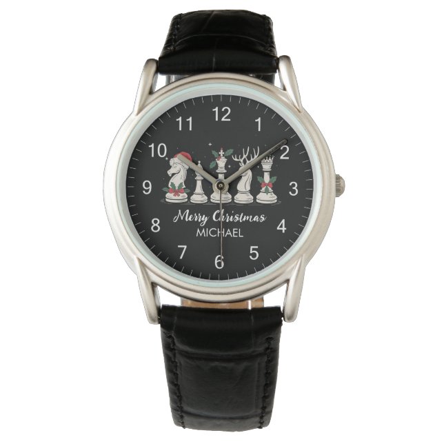 Modern Trendy Personalized Chess Pieces Christmas  Horloge (Voorkant)