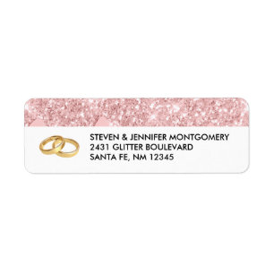 Modern Trendy Pink Glitter & Gold Wedding Ring Etiket