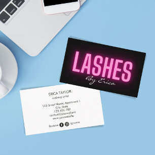 Modern Trendy Pink Neon Lashes Beauty Business Aut Visitekaartje
