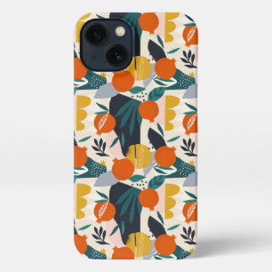 Modern Trendy Preppy Chic Apricot and Leaves iPhone 13 Hoesje