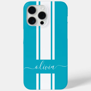 Modern Trendy Racing Stripes monogrammed iPhone 15 Pro Max Hoesje