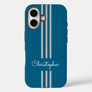 Modern Trendy Racing Stripes monogrammed iPhone 16 Hoesje