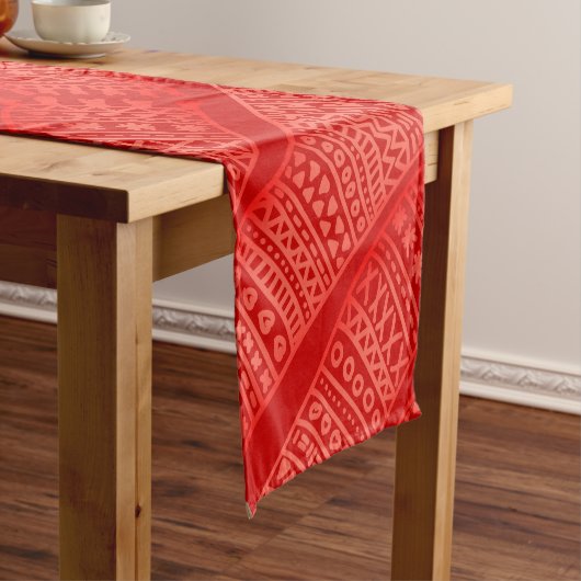 Modern Trendy Red Winter Geometric Pattern Korte Tafelloper (Voorbeeld)