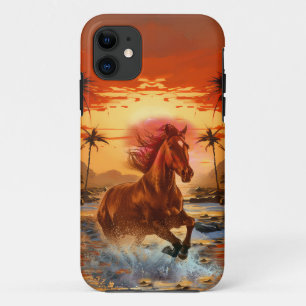 MODERN TRENDY RENNEND PAARD IN ZONSONDERGANG MEER iPhone 11 HOESJE