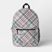 Modern Trendy Roze Check geruite Monogram Initiale Bedrukte Rugzak (Voorkant)