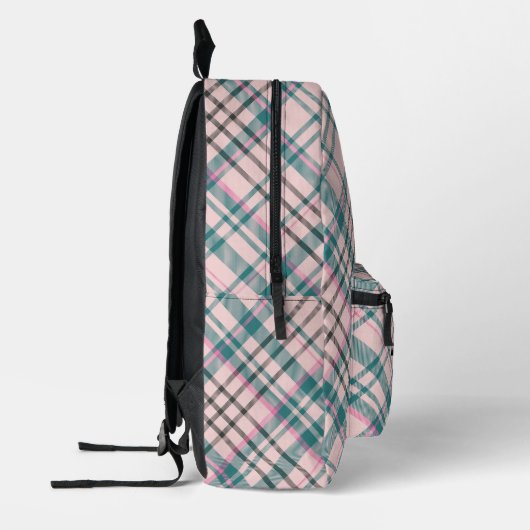 Modern Trendy Roze Check geruite Monogram Initiale Bedrukte Rugzak (Links)