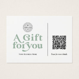 Modern Trendy Sage Green QR-kaartje voor cadeaubon Visitekaartje