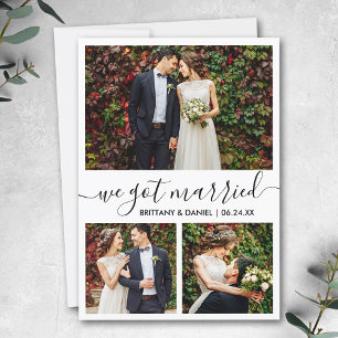Modern Trendy Script 3 Foto we zijn getrouwd Aankondiging