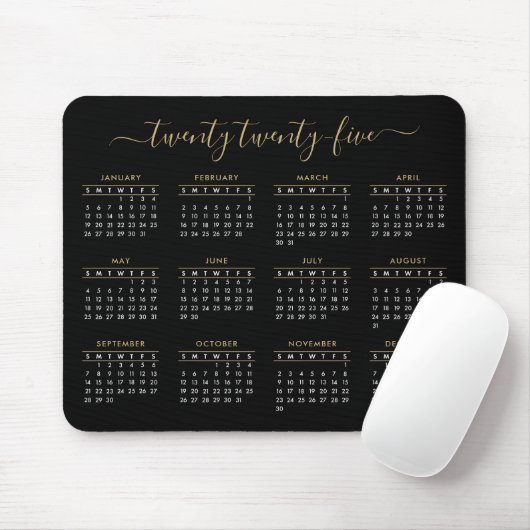 Modern Trendy Script Black Gold 2023-kalender Muismat (Met muis)