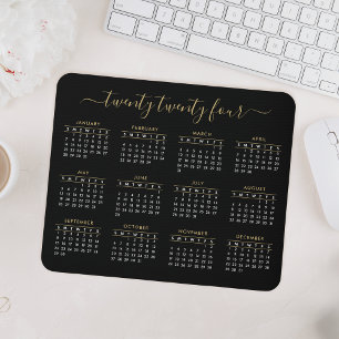Modern Trendy Script Black Gold 2024-kalender Muismat
